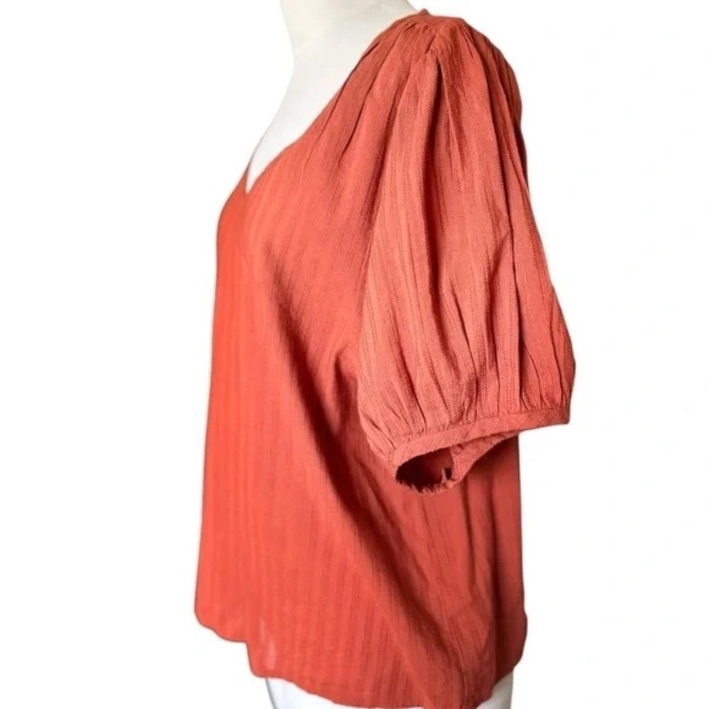Madewell Women's V-Neck Puff-Sleeve Top in Textured Stripe Small AO001 - Picture 2 of 4